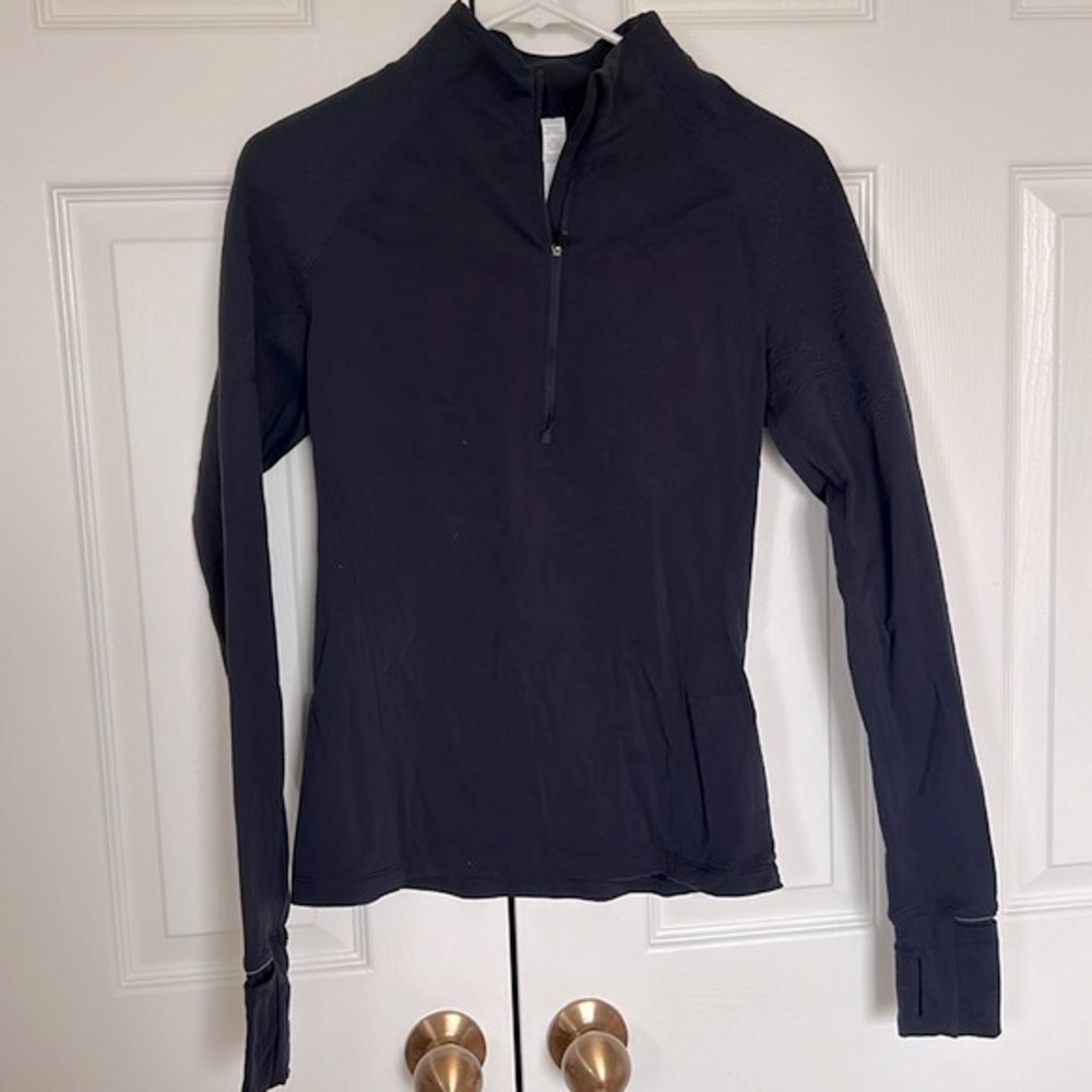 Lululemon Blue Floral Embroidered Sleeve Half Zip Pullover Size 6 EUC